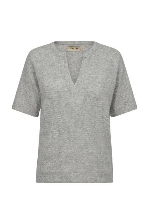 Billie Split Neck Knit Grey Melange
