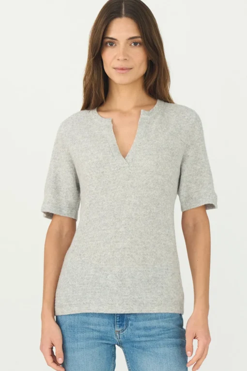 Billie Split Neck Knit Grey Melange