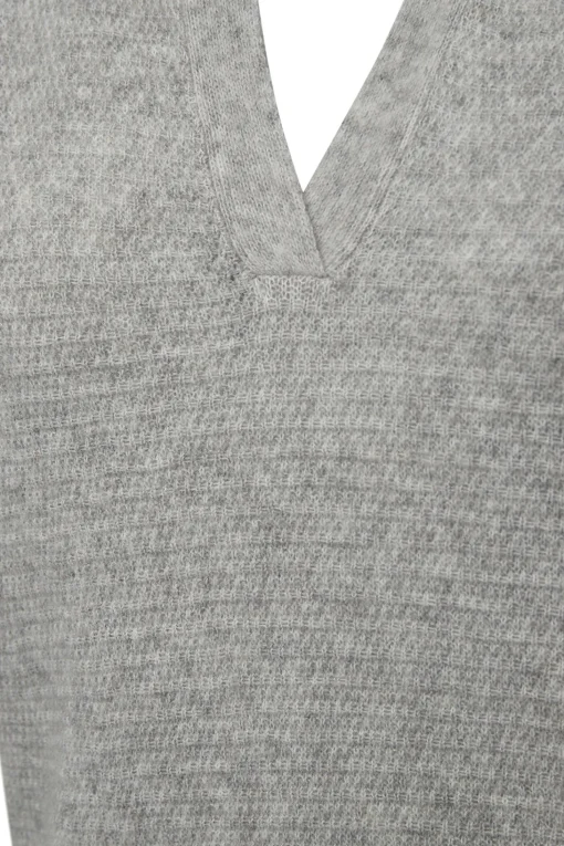 Billie Split Neck Knit Grey Melange