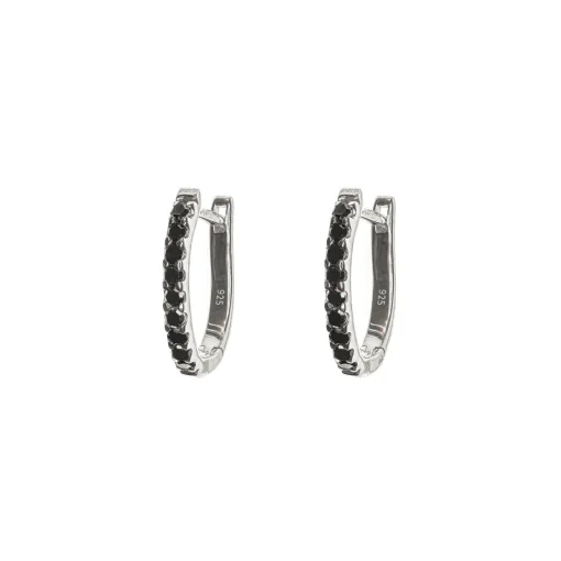 Black Diamond & Silver Huggie Hoops