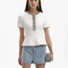 Cream Crepe Embellished Top