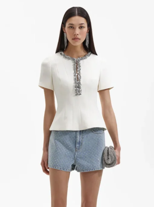 Cream Crepe Embellished Top