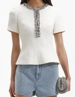 Cream Crepe Embellished Top