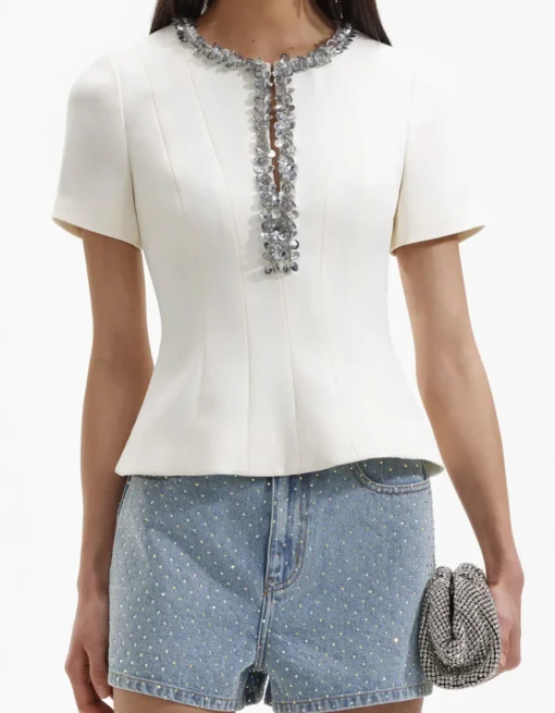 Cream Crepe Embellished Top