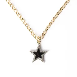 Diamond & Black Enamel Chunky Star Necklace