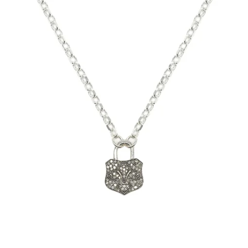 Diamond & Silver Chunky Lock Necklace