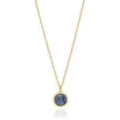 Dumortierite Round Pendant Necklace Gold
