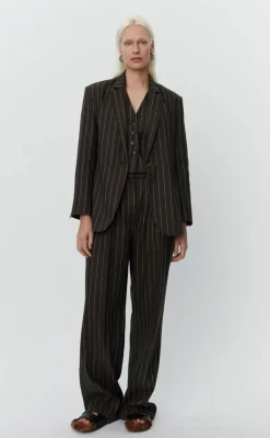 Emile Casual Chocolate Linen Stripe Blazer