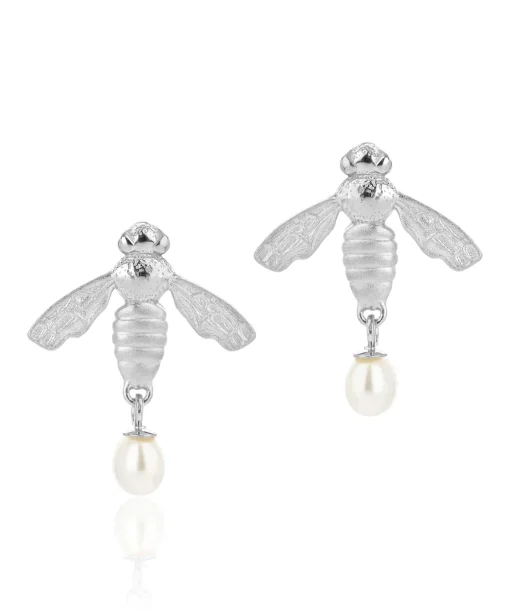 Flying Bee Stud Earrings Silver