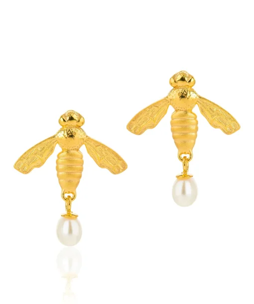 Flying Bee Stud Earrings Gold