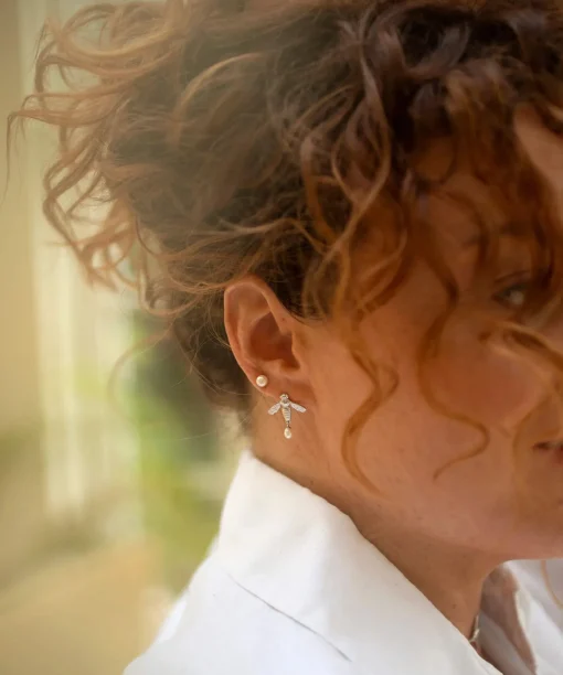Flying Bee Stud Earrings Silver