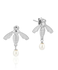 Flying Bee Stud Earrings Silver
