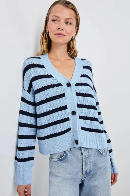 Geneva Cardigan Sky Navy Stripe