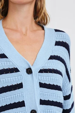 Geneva Cardigan Sky Navy Stripe