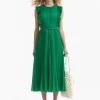 Green Chiffon Sleeveless Ruffle Midi Dress