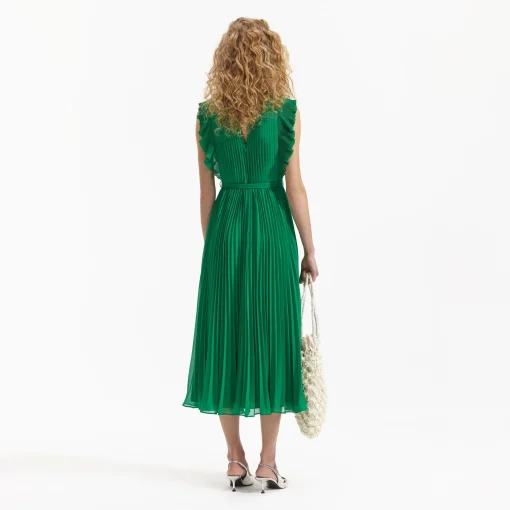 Green Chiffon Sleeveless Ruffle Midi Dress