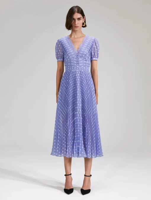 Lilac Polka Print Chiffon Dress