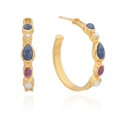 Multi Stone Hoop Earrings