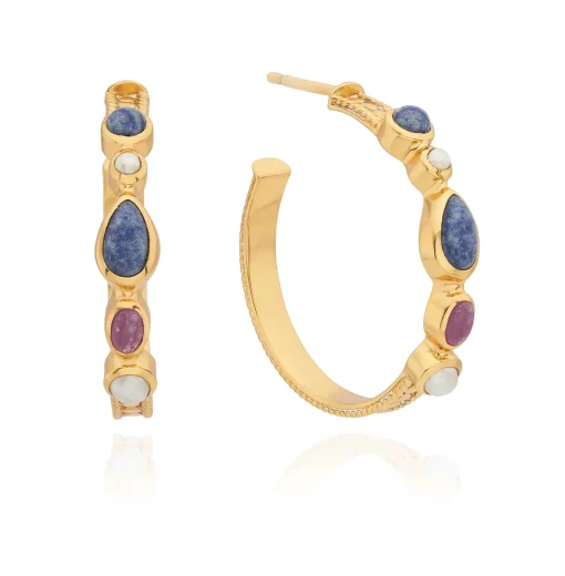 Multi Stone Hoop Earrings