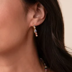 Multi Stone Hoop Earrings