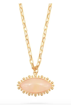 Pink Quartz Eye Pendant Necklace