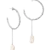 Volcano Hoop Earring Long Pearl Drop Silver