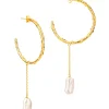 Volcano Hoop Earrings Long Pearl Drop Gold