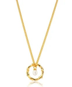 Volcano Hoop Necklace Pearl Gold