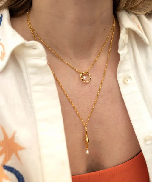 Volcano Hoop Necklace Pearl Gold